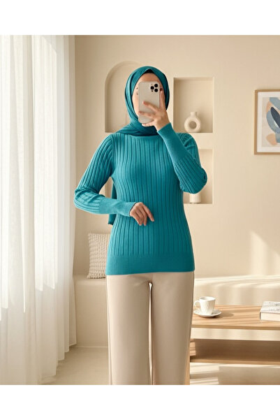 Modamorfo Turtleneck Ribbed Knitwear Sweater - Petrol