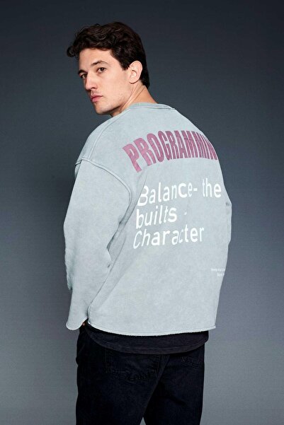 ablukaonline Men's Text Printed Oversized Sweatshirt Gray