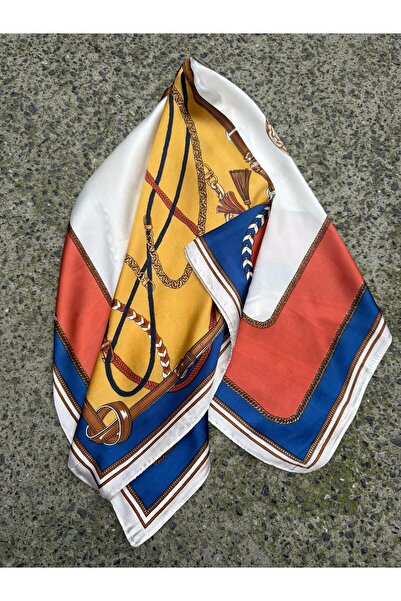 Axesoire 14837 Zincir ve Püskül Desenli Sax Mavi Bandana Fular 70x70 cm