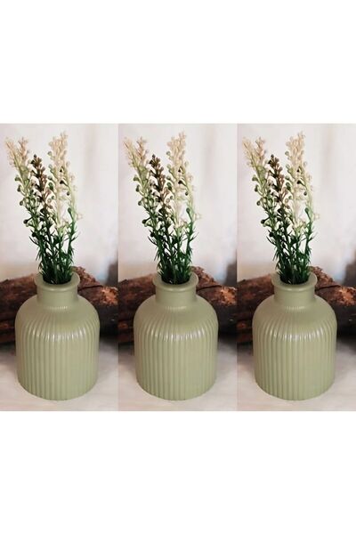 E.M.S AVM 3 قطع من مزهرية بامباس، مزهرية زهور جافة صناعية، لون أخضر.