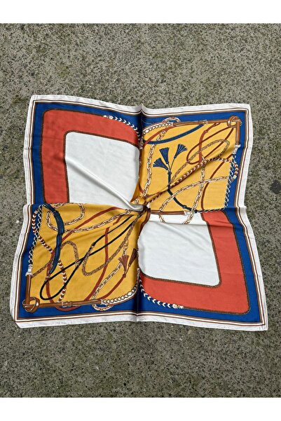 Axesoire 14837 Zincir ve Püskül Desenli Sax Mavi Bandana Fular 70x70 cm