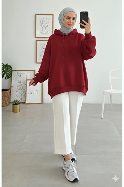 onlymoon Burgundy Oversized Sweatshirt ♦ 3 Threaded Rasterized ♦ 100% Cotton ♦ Hooded ♦ Hijab ♦ Comfortable Fit