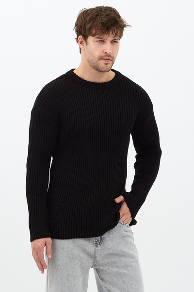 Tarz Cool Men's White Corded Fabric Knitted Regular Sweater