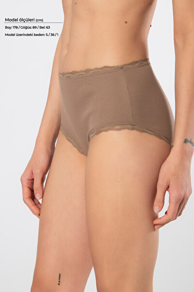 TÜREN 929 Women's Lycra Ribbed Lace High Waist Panties 2-Pack