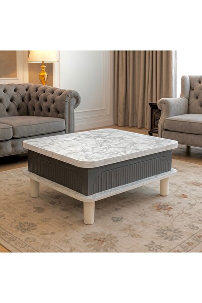 EFSA BOHEM AKILLI SEHPA - BEYAZ MERMER DESEN - ANTRASİT