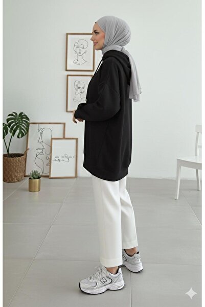 onlymoon Μαύρο φούτερ oversized ♦   3 Νήματα Στρογγυλής Σχεδίασης ♦   100% βαμβάκι ♦   με κουκούλα ♦   Χιτζάμπα ♦   Άνετη εφαρμογή