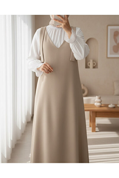 Modamorfo Long Gilet with Shoulder Ties - Beige