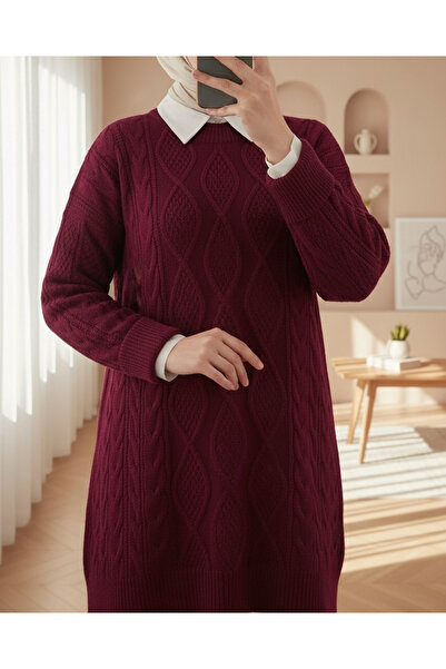 Modamorfo Honeycomb Pattern Winter Casual Knit Sweater - Burgundy