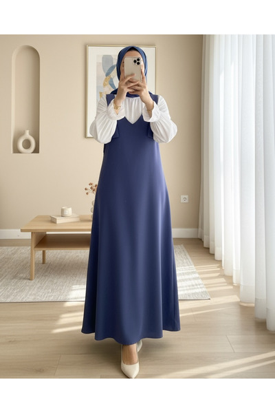 Modamorfo Dlouhá vesta s vázáním na ramena - Indigo