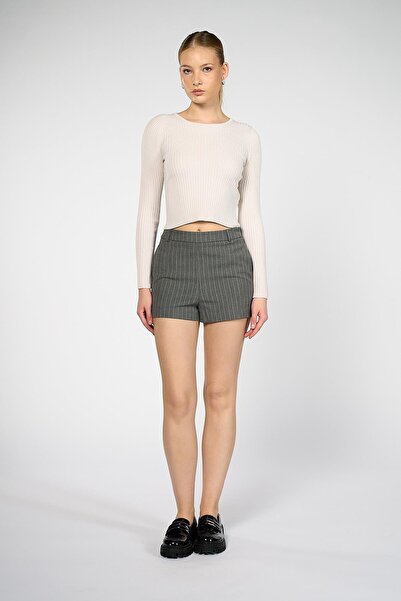 Thalure Kadın Gri Çizgili Şort