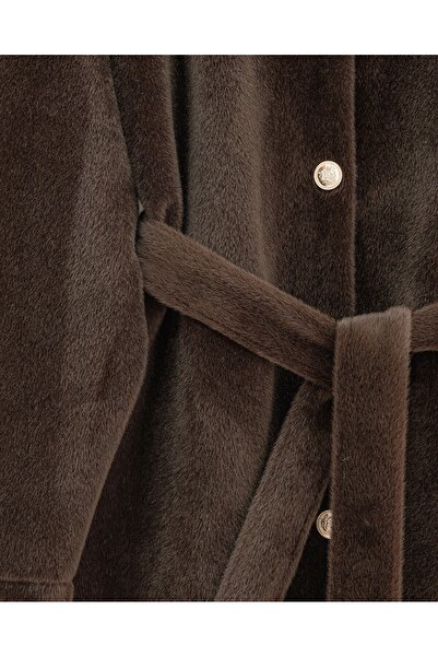 Modamorfo Buttoned Waist-Tied Fur Jacket - Earth