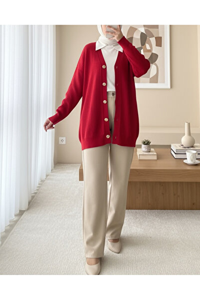 Modamorfo Трикотажний кардиган з ґудзиками та резинками - Червоний