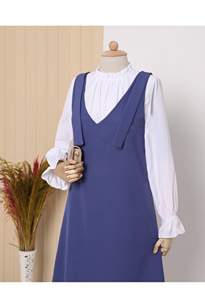 Modamorfo Dlouhá vesta s vázáním na ramena - Indigo