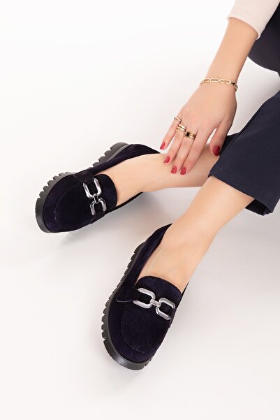 Gondol Обувки от естествена кожа с неплъзгаща се подметка mlk.5529 Тъмносини от велур