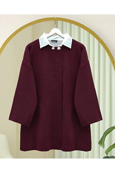 Modamorfo Double Button Casual Knit Poncho - Burgundy