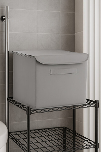 HomyJRs Gray Fabric Covered Storage Box Storage Organizer 30X30X30