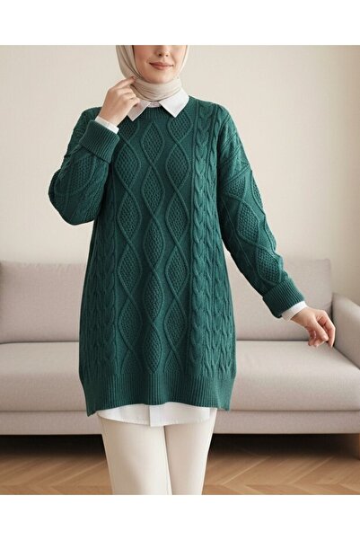 Modamorfo Petek Desen Zimní Ležérní Pletený Svetr - Smaragdový