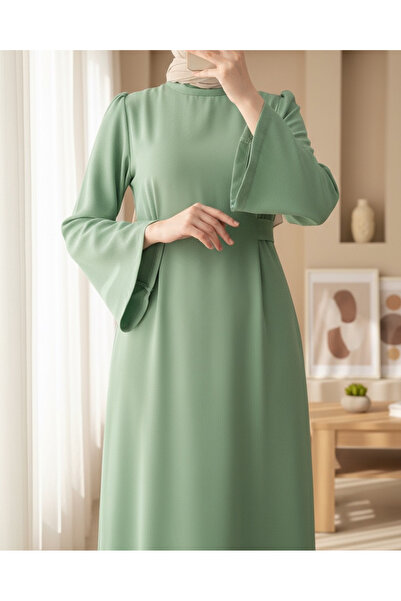 Modamorfo Rochie cu guler Hakim și talie legată - Verde acvatic