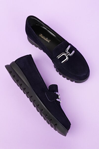 Gondol Обувки от естествена кожа с неплъзгаща се подметка mlk.5529 Тъмносини от велур