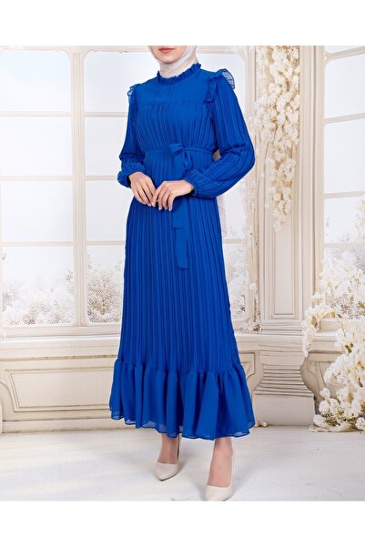 Modamorfo Šaty s rukávy a plisovanou přední částí - modré