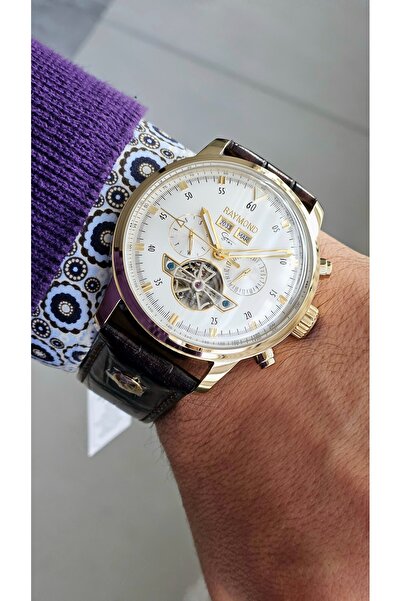 Raymond New Rym-4122 Men's Automatic Wristwatch - Steel Case and Leather Strap - 2 Years Warranty