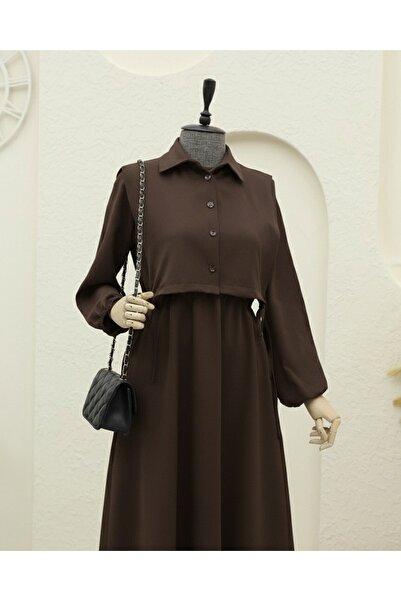 Modamorfo Φόρεμα με λεπτομέρεια πουκάμισου στο επάνω μέρος - Καφέ