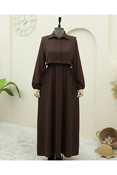 Modamorfo Φόρεμα με λεπτομέρεια πουκάμισου στο επάνω μέρος - Καφέ