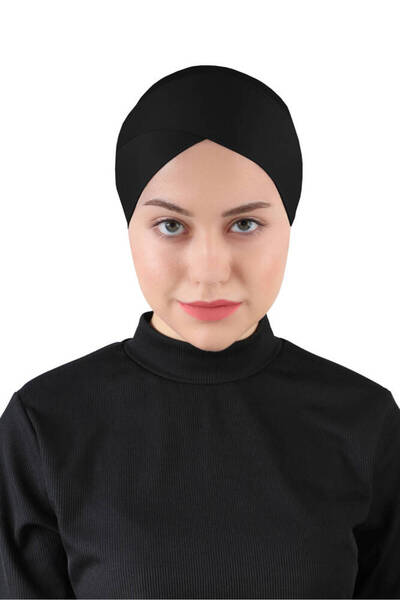 Ecardin Çapraz Hijab Bone Geniş ve Rahat Çapraz Tesettür Bone - ST233 Siyah