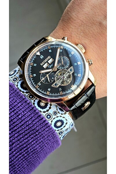 Raymond New Rym-4122 Men's Automatic Wristwatch - Steel Case and Leather Strap - 2 Years Warranty