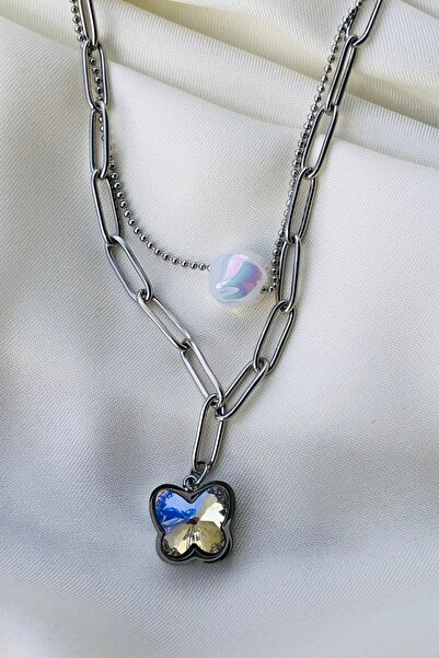 Bonicce قلادة نسائية من الفولاذ المقاوم للصدأ مصنوعة من حجر الزركون على شكل ف...