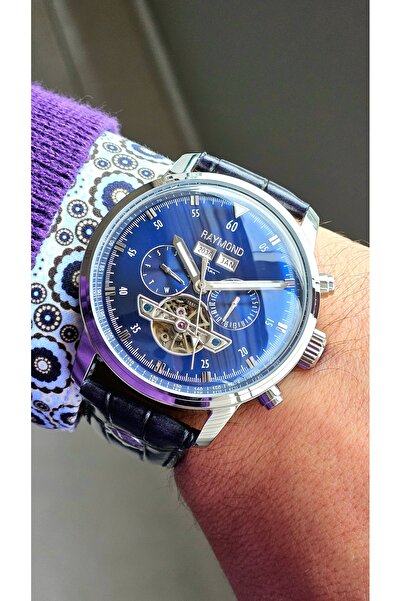 Raymond New Rym-4122 Men's Automatic Wristwatch - Steel Case and Leather Strap - 2 Years Warranty