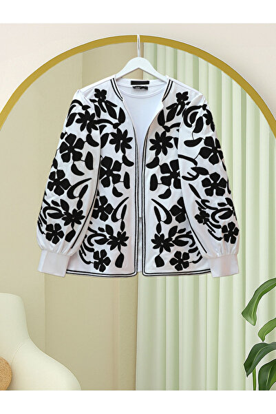 Modamorfo Lined Jacket with Embroidered Sleeves and Front - White