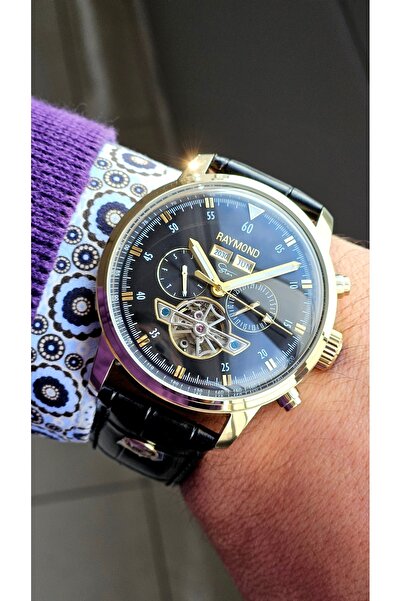 Raymond New Rym-4122 Men's Automatic Wristwatch - Steel Case and Leather Strap - 2 Years Warranty