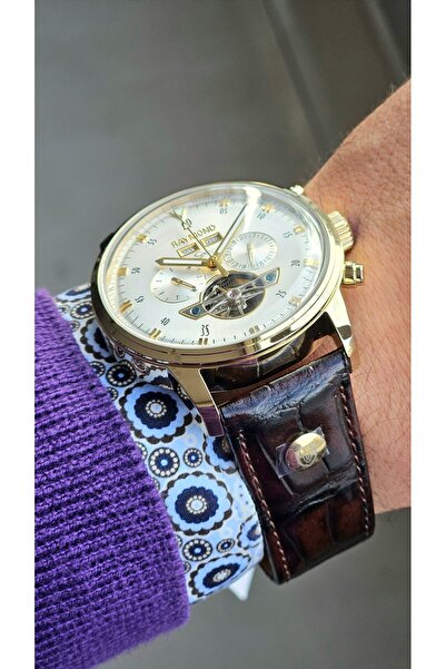 Raymond New Rym-4122 Men's Automatic Wristwatch - Steel Case and Leather Strap - 2 Years Warranty