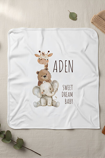 Homamia İsme Özel Penye Bebek Battaniyesi Zürafa Fil Ayı