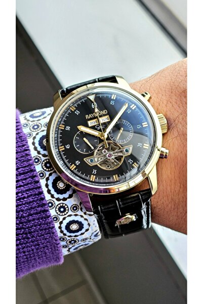 Raymond New Rym-4122 Men's Automatic Wristwatch - Steel Case and Leather Strap - 2 Years Warranty