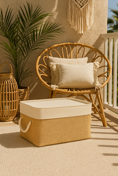 homyjr's Büyük Boy Jüt Dolap İçi Çamaşır Çocuk Odası Oyuncak Düzenleyici Katlanır Saklama Sepeti Organizer