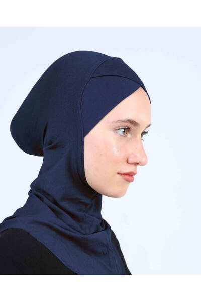 Ecardin Turban Hijab încrucișat Bonetă cu guler încrucișat - St 232 Bleumarin