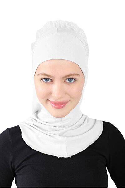 Ecardin Topuzlu Viskon Büyük Hijab Güpürlü Türban - St 124 Beyaz