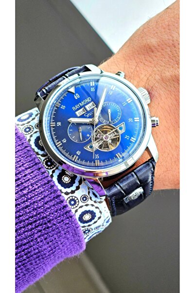 Raymond New Rym-4122 Men's Automatic Wristwatch - Steel Case and Leather Strap - 2 Years Warranty