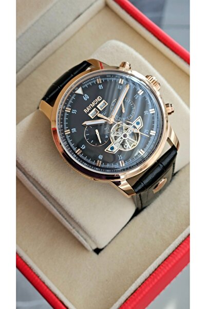 Raymond New Rym-4122 Men's Automatic Wristwatch - Steel Case and Leather Strap - 2 Years Warranty