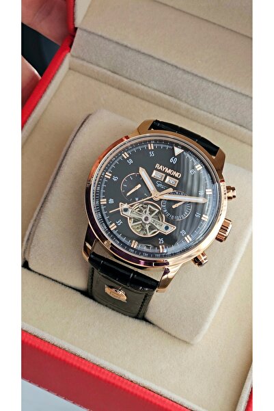 Raymond New Rym-4122 Men's Automatic Wristwatch - Steel Case and Leather Strap - 2 Years Warranty