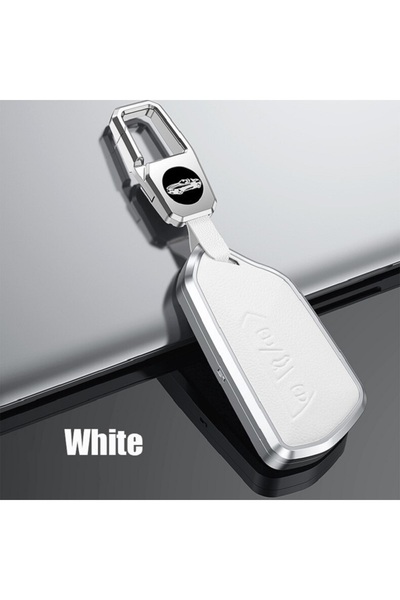 OEM White aluminum and leather key case for VW Golf 8 / Skoda Octavia A8 / SEAT Leon MK4