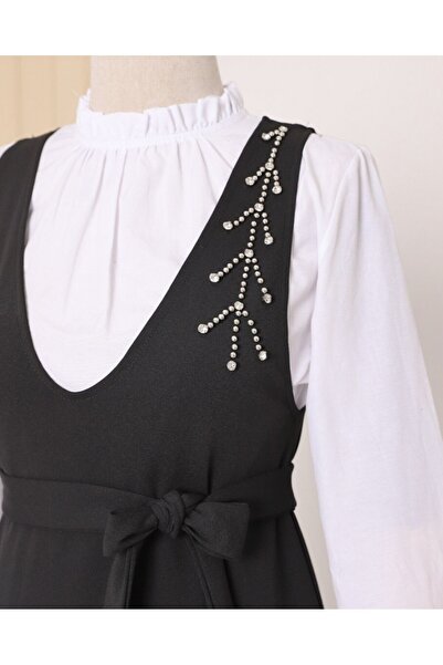 Modamorfo Μαύρο Gilet με βολάν γιακά και ζώνη από στρας