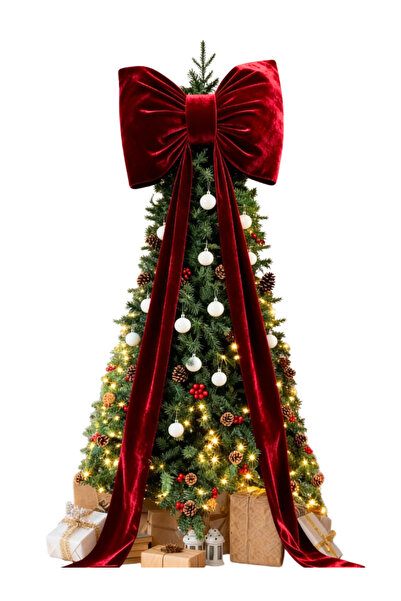 Flashmarket Christmas Tree Ornament Ribbon, Red Velvet Christmas Bow, Indoor-Outdoor Decor, 60x40cm
