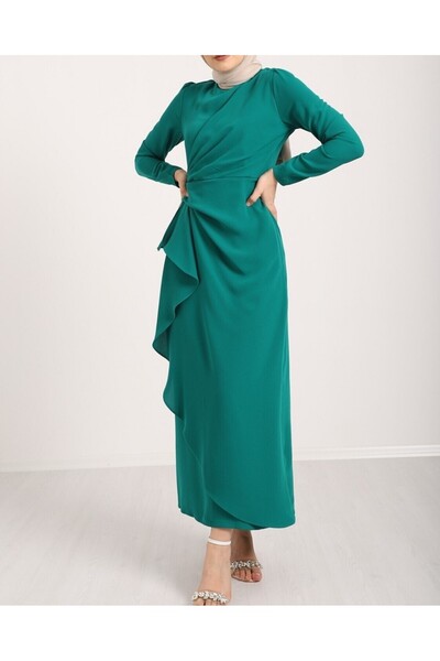 Modamorfo Ασύμμετρο φόρεμα κρεπ με ασύμμετρη φούστα - Σμαραγδένιο