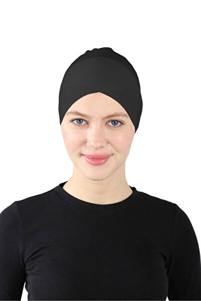 Ecardin İnce Çapraz Parizyen Bone - Nefes Alan Kumaş Dikişsiz Çapraz Bone - St 370 Siyah