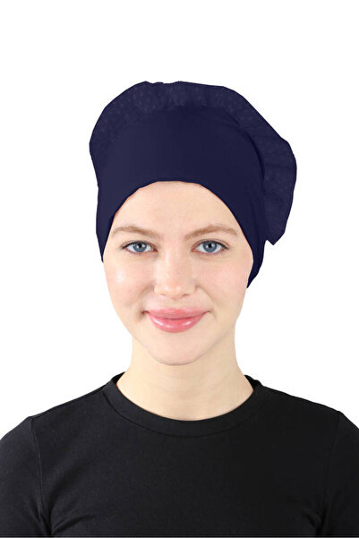 Ecardin Bonetă Hijab Făcută Din Stoff Sandy Cu Volane - ST620 Bleumarin