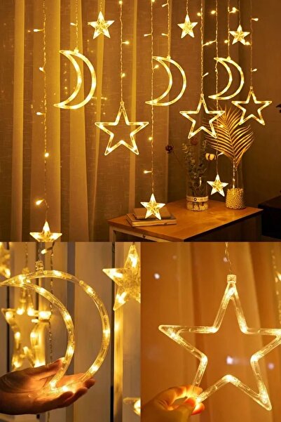 goldixpir Lumină decorativă Ornament cu sârmă cu stele și lună Lumină decorativă cu perdea cu LED 3 metri Lumină pentru ziua de naștere de Anul Nou