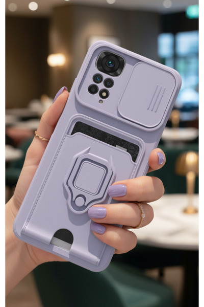 TechTrove Xiaomi Redmi Note 11S Kılıf Kamera Koruma Sürgülü Kartvizitli Kartl...